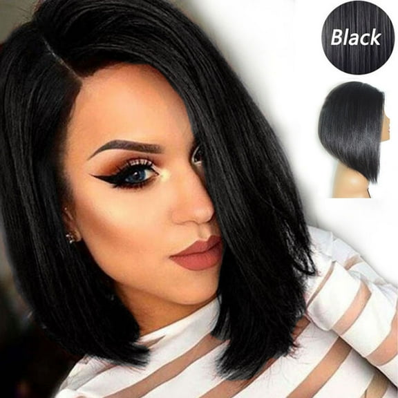 human hair straight brazilian side-parted wigs wig short fashion women hair front wig