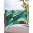 thumbnail image 6 of Pack of 2 Outdoor Pillow Covers, Teal Green Marble Golden Lines Texture Waterproof Square Throw Pillowcase Cushion Decorative Pillow Covers for Couch Patio Tent, 26x26 in, 6 of 6