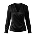 thumbnail image 5 of Zynoxe Long Sleeve Shirts for Women Lightweight Smooth Satin Womens Tops Fashion Versatile Solid Color V Neck Shirt Top Elegant Wrap Front Casual Blouse Business Casual Outfits S, 5 of 10