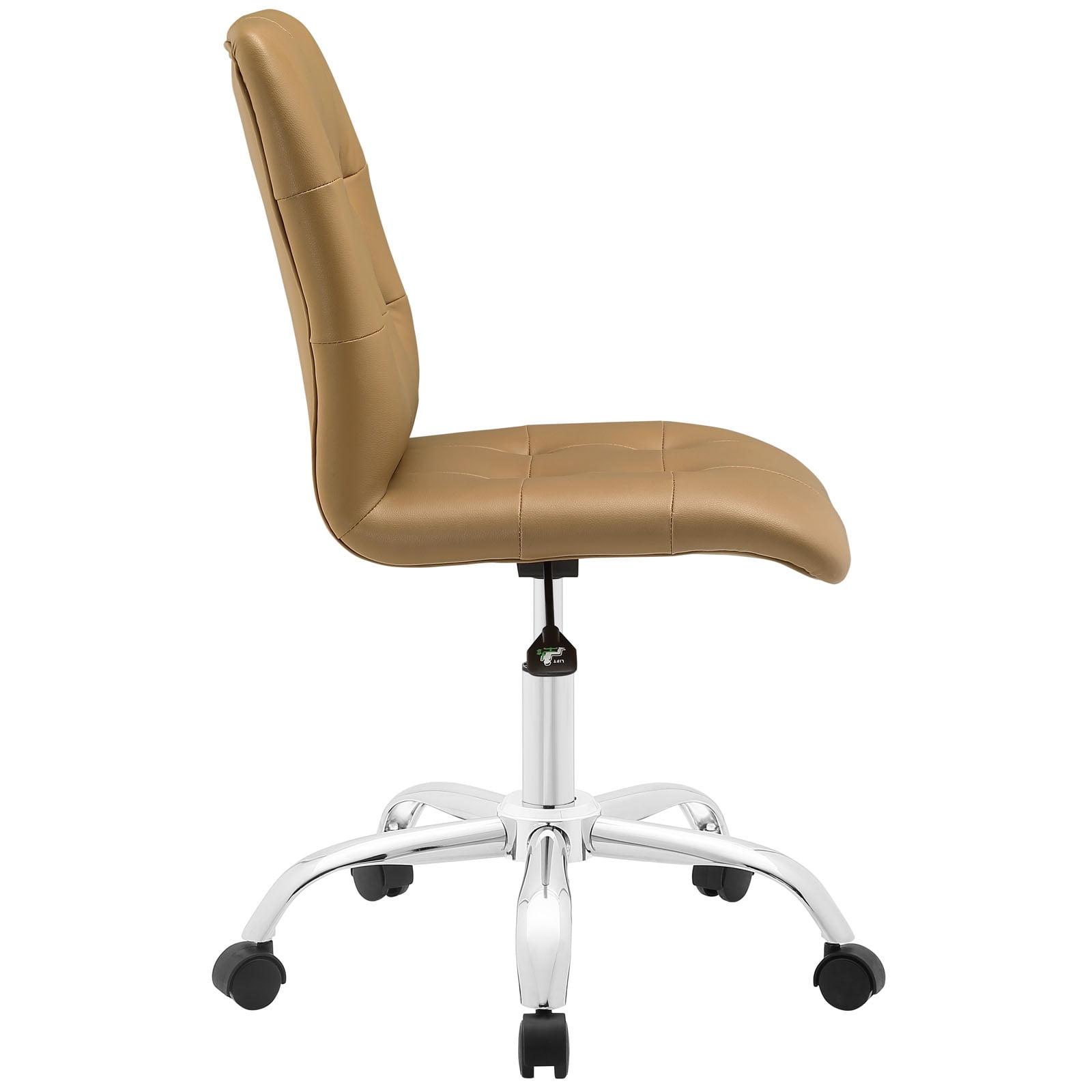 Modway Prim Modern Faux Leather Armless Mid Back Office Chair in Tan