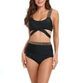 thumbnail image 2 of Hicidod Womens Bikini Set Tummy Control Fashion Solid Bathing Suits Modest High Waisted Cute Halter 2 Piece Beach Swim Suit, 2 of 5