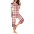 thumbnail image 4 of successthop Women's Summer Pajamas Capri Lightweight Plus Size Plaid Short Sleeve with Pockets Button 2 Piece Loungewear S Red, 4 of 6