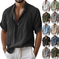 thumbnail image 6 of Chiccall Mens Cotton Linen Shirts Casual Quarter Button T Shirt Lightweight Breathable Beach Vacation Pullover Tops, 6 of 6