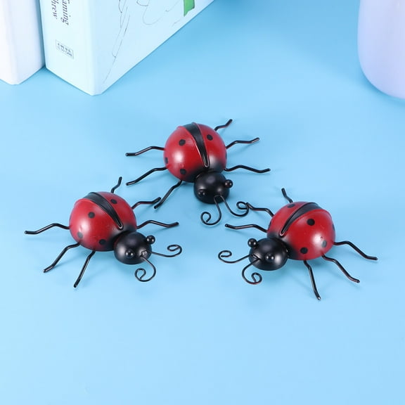 Worgeous  3 Pcs Ladybug Wall Decor Garden Art Hangers Animal Miss Red