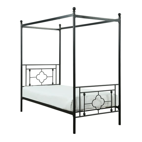 CoSoTower 1Pc Twin Platform Canopy Bed Black Finish Metal Frame Ball Finials Modern Traditional Look