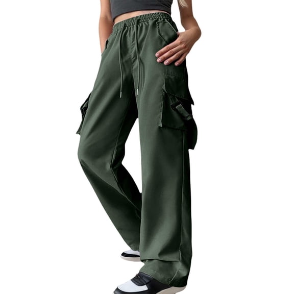 Certgust Hot Sales Women's Pants Under $20 Women's Palazzo Pants Wide Leg High Waisted Flowy Drawstring Elastic Waist with Pockets for Vacation Beach
