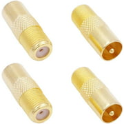 Fancasee (4-Pack Gold Plated) 75 Ohm F Type Female to PAL Male Plug Jack Adapter Barrel Connector Coupler Converter
