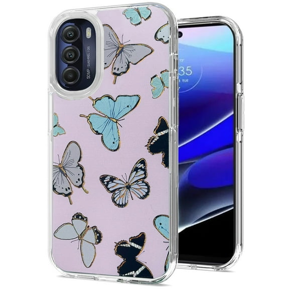 For Motorola Moto G Stylus 5G 2022 Stylish Gold Layer Printing Design Hybrid Rubber TPU Hard PC Shockproof Rugged Slim Cover ,Xpm Phone Case [ Butterflies ]