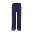 thumbnail image 4 of Miluxas Women's Casual Ankle Cuffed Striped Hem Pants Loose Fit Drawstring Elastic Waist Wide Leg Trousers with Pockets for Summer Beach Vacation Navy, 4 of 7