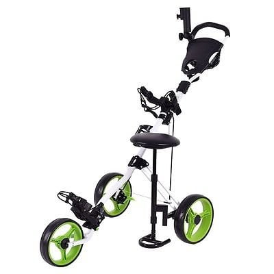 Foldable 3 Wheel Push Pull Golf Club Cart Trolley w/Seat Scoreboard Bag (Best Golf Trolley Bag)