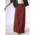 thumbnail image 5 of Women Raw Hem A-Line Jean Skirt Casual Y2K Fashion High Waisted Long Denim Maxi Skirt with Pockets Wine Red L, 5 of 6