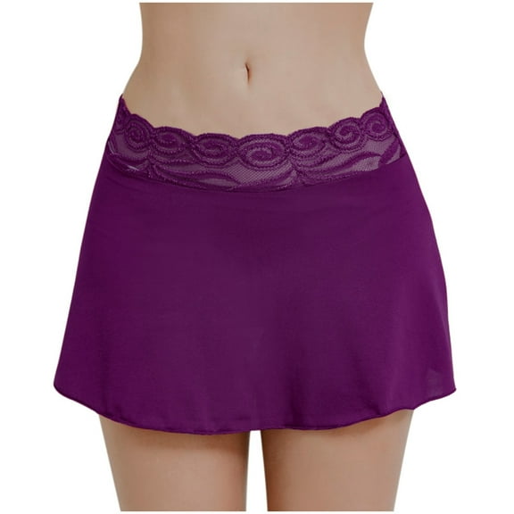 UJNDER Women's Solid Color Mini Lace Patchwork Comfortable Fall Skirts for Women Purple S
