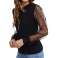 thumbnail image 1 of Blusas Termicas Gibobby para mujer con panel de encaje Polka Dot mangas de malla Volantes Cuello falso XXL, 1 of 4