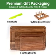 TJ POP Acacia Wood Cutting Board For Kitchen, Acacia Wooden Cutting Board Set of 3 with Juice Groove, Double-Sided Chopping Board Serving Board for Meat, Vegetables and Cheese