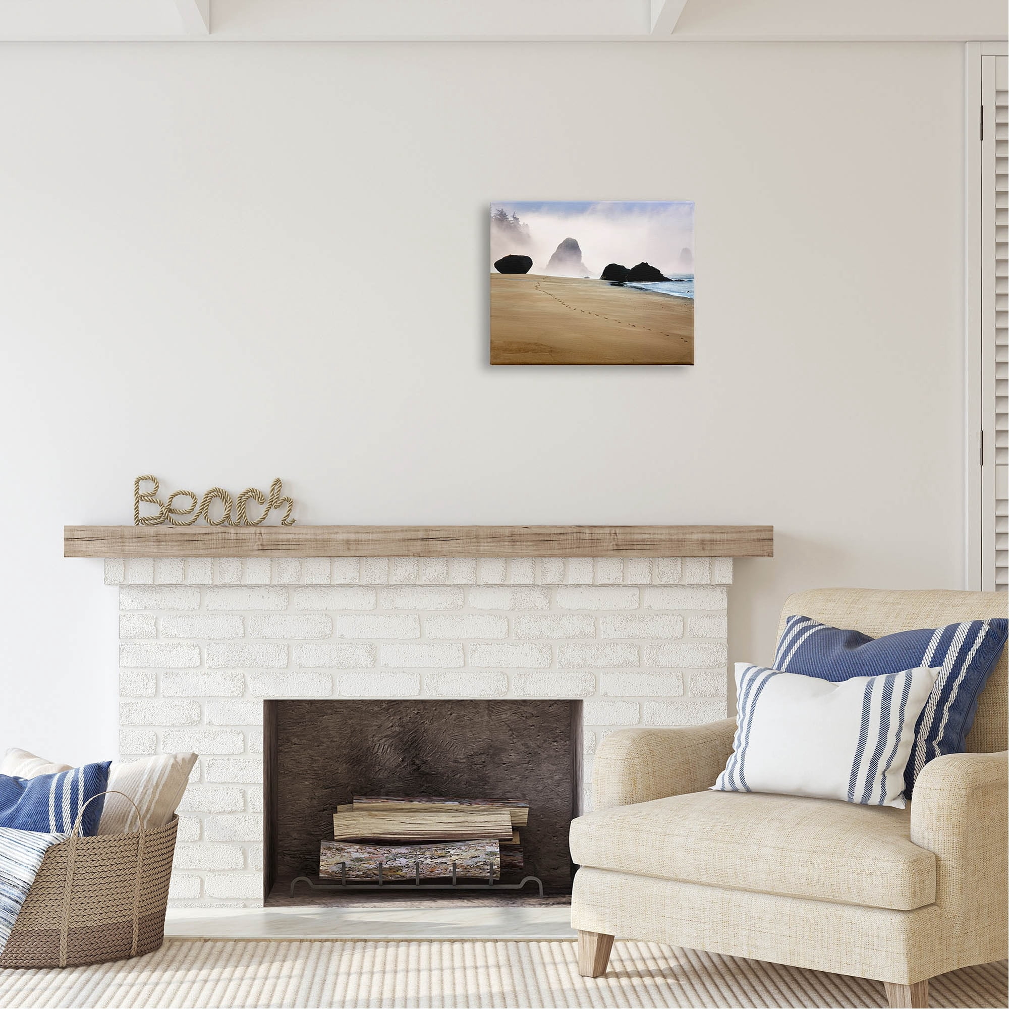 Stupell Industries Beach Sand Footprints Foggy Cliffs Coastal Photography Gallery Wrapped Canvas Print Wall Art