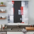 thumbnail image 4 of Red Black Modern Semi Sheer Curtains Drapes for Living Room,Bedroom,French Doors Window 45 Inches Long,Abstract Oil Painting Geometric Artwork Rod Pocket Chiffon Curtain Drapery Voile Draperies Panel, 4 of 8