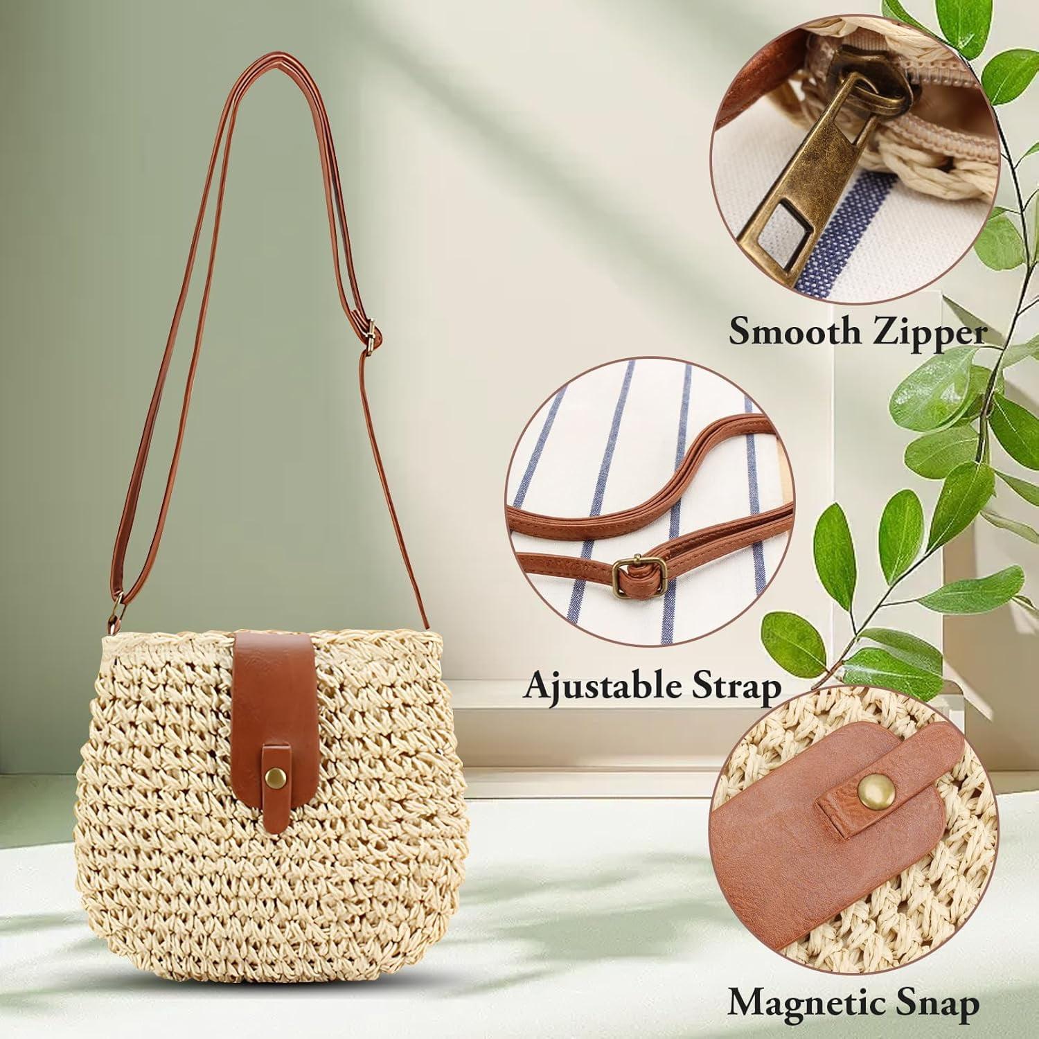CAILDANL Small Straw Crossbody Bag for Women Boho Handmade Woven Summer Beach Bag Handbags Shoulder Purse for Vacation