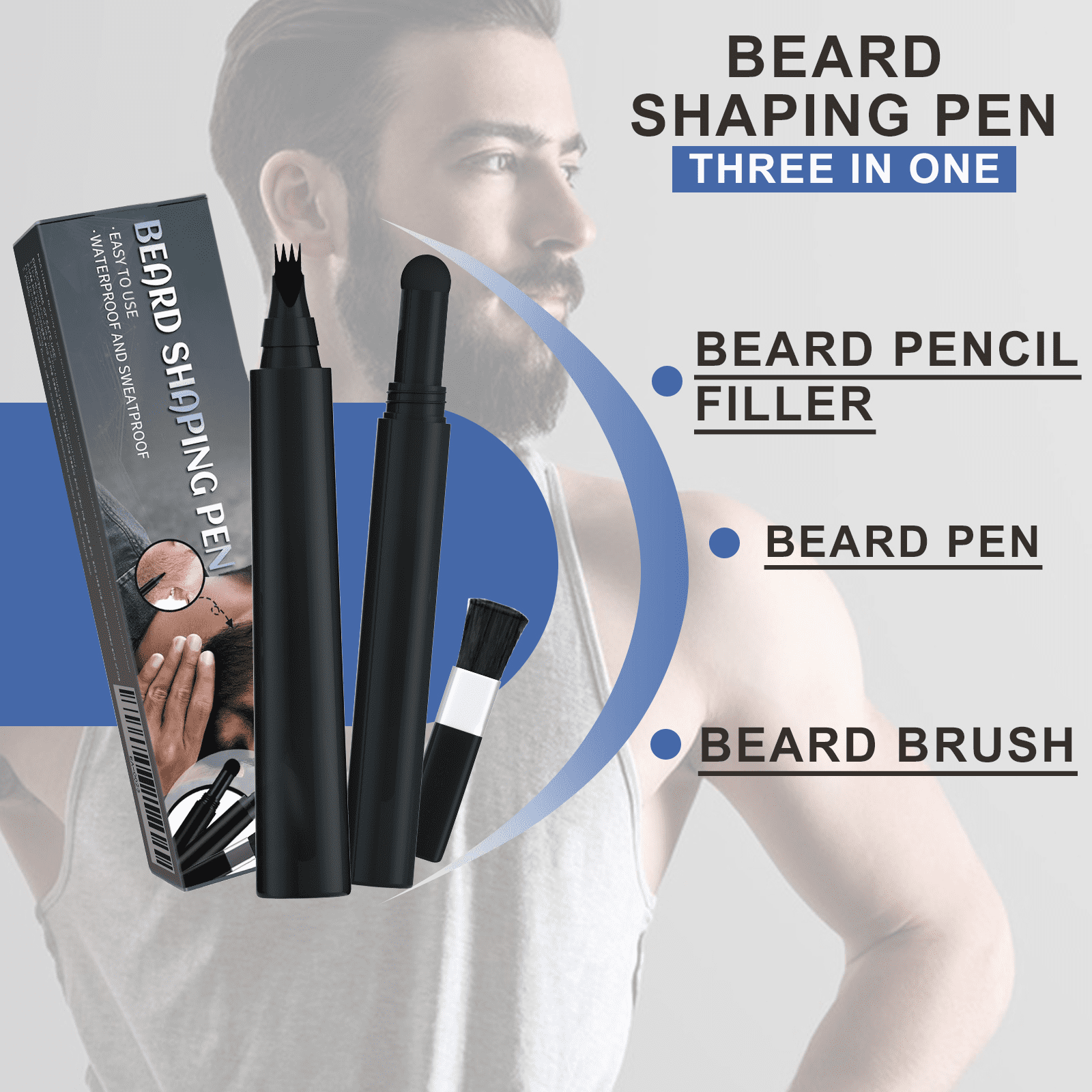 Alvantor Beard Pen Filler Kit for Men - Waterproof & Sweat Proof Facial Hair Enhancer