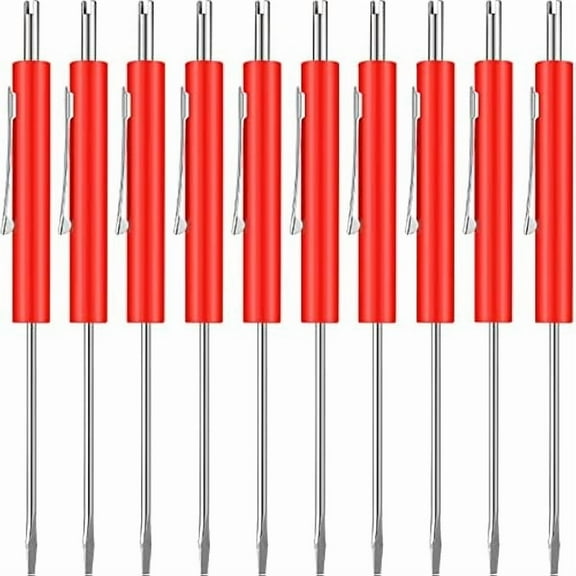 CJB 10 Pcs Pocket Screwdriver with Valve Core Removal Tools, Mini Screwdriver Set Small Dual Use Screwdriver Kit with Clip for Mechanics Electricians Electronic Technician Assembler（Red）