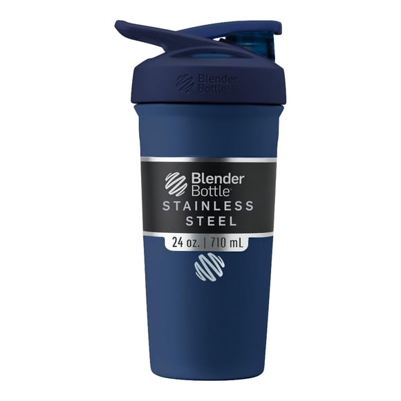 BlenderBottle Sport Insulated Stainless Steel Shaker Bottle with Wire Whisk, 24-Ounce, Navy â?? Protein Shakes & Hydration for Athletes & Fitness En