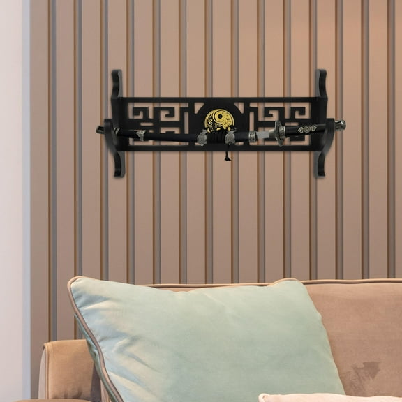 LABSERRON 1Pcs Sword Wall Hanger Design Black Wood With Hollow Carved For Study