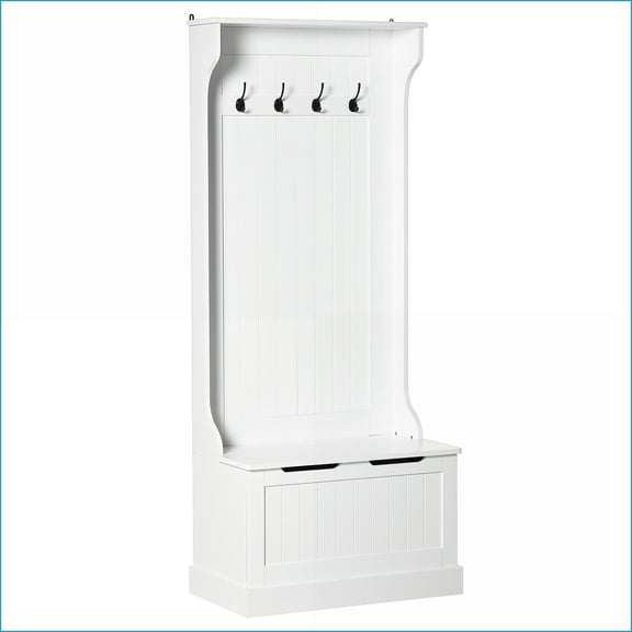 Hall Tree with Coat Rack, Storage Bench, White | White | Coat Racks