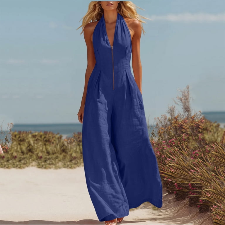 linen blend jumpsuit dress Stripe A Pose Linen-Blend Jumpsuit in Iced Latte