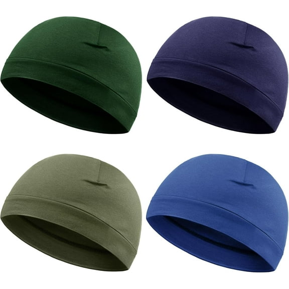 4 Pieces Men Skull Caps Soft Cotton Beanie Hats Stretchy Helmet Liner Multifunctional Headwear for Men Women