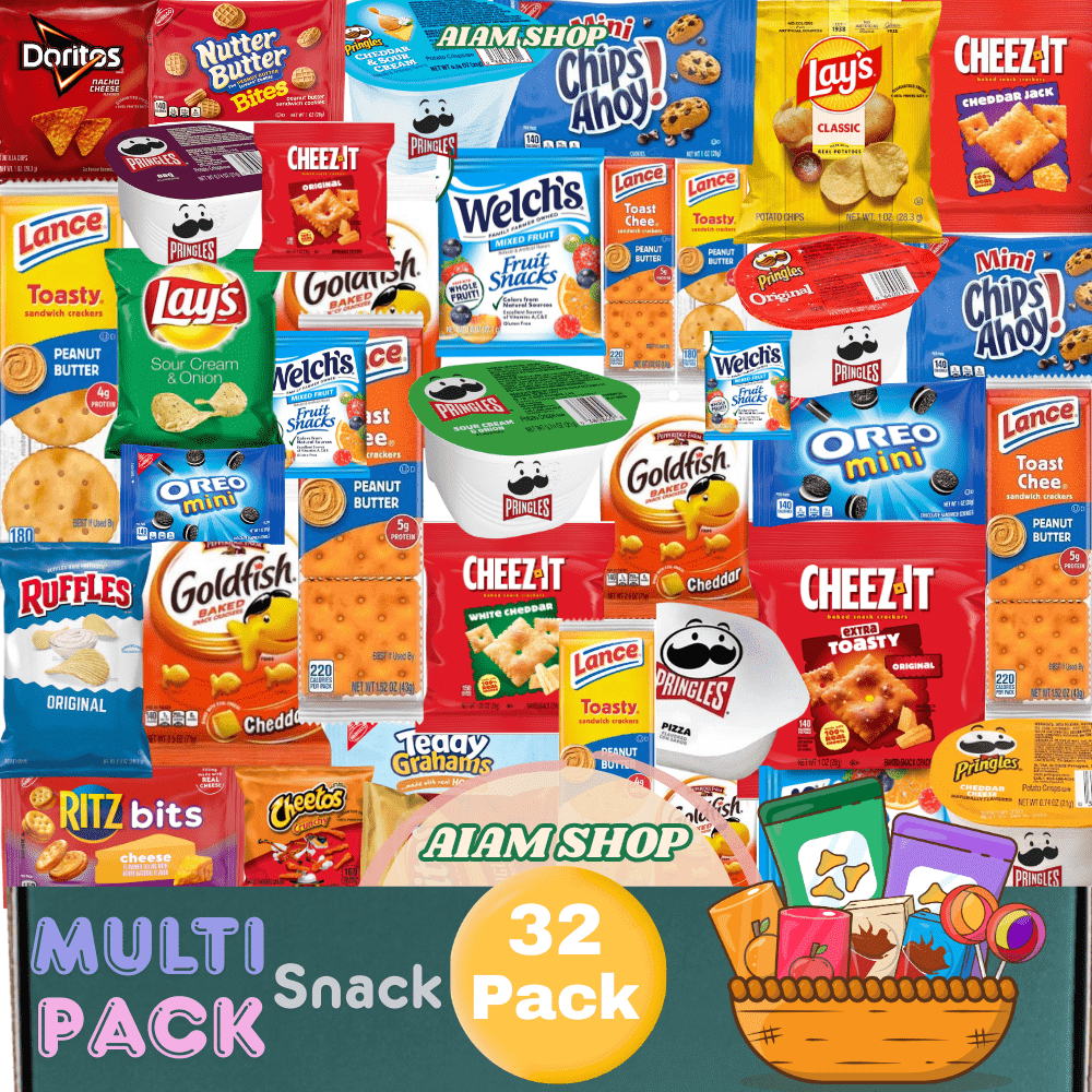 32-Count Premium Variety Snack Pack – Assorted Chips, Crackers & Fruit Snacks, Individually Wrapped Snacks for School, Office, Travel & Parties