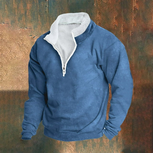 Blusa y camisa de manga larga con cuello alto para hombre, sudadera informal con capucha, cuello alto retro, cremallera, manga larga, holgada, blusa para hombre