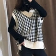 thumbnail image 4 of jinghuiyue Women Sweater Vest V Neck Knit Sleeveless Pullover Tank Oversized Houndstooth Pattern Preppy Fashion Uniform Waistcoat XXL, 4 of 7
