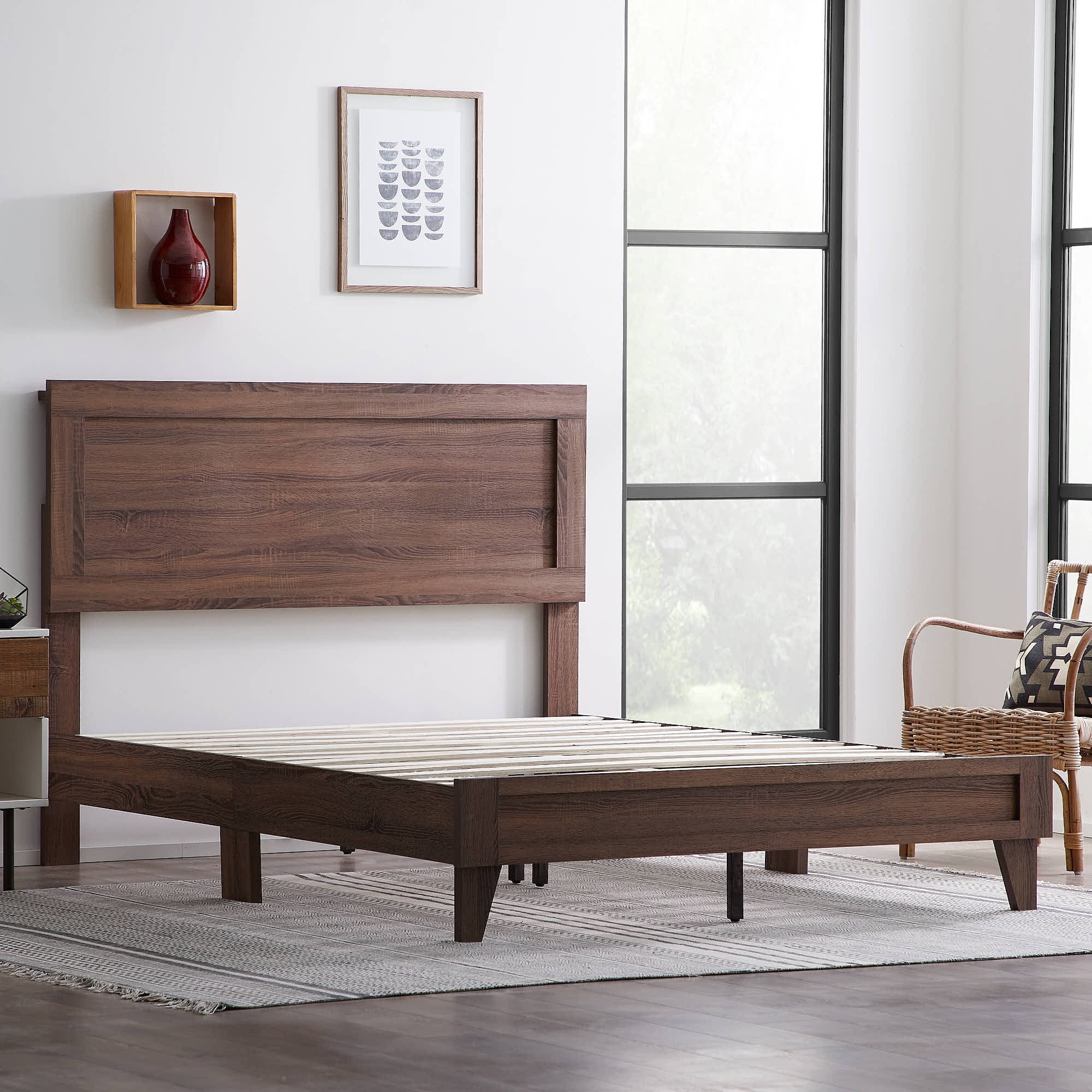Rest Haven Durable Classic Framed Wood Platform Bed, Twin, Southern Oak