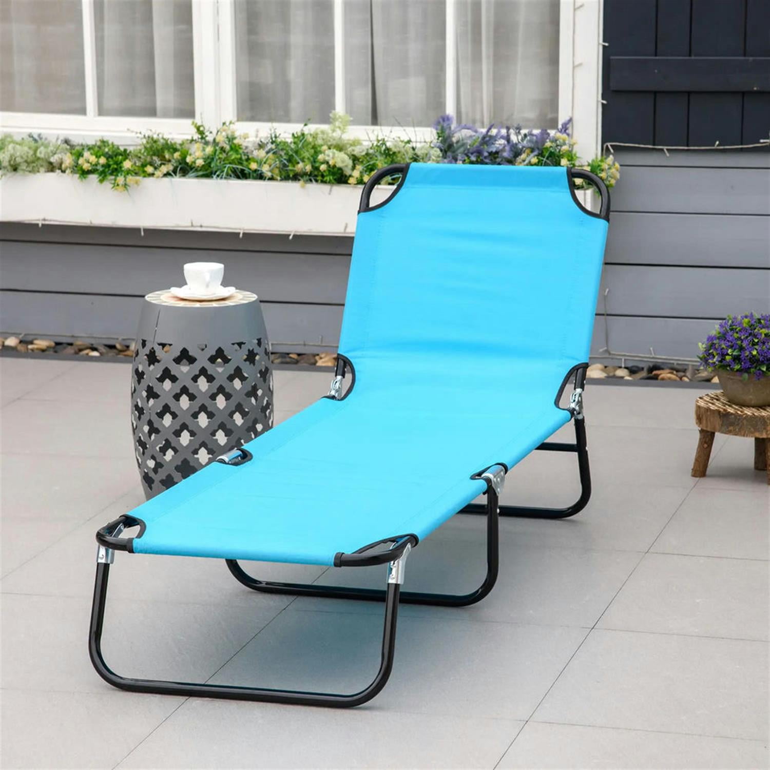 Demi Bonn Folding Chaise Lounge Beach Chairs with Steel Frame, 5-Position Reclining Outdoor Sun Tanning Seats for Yard & Patio, Blue