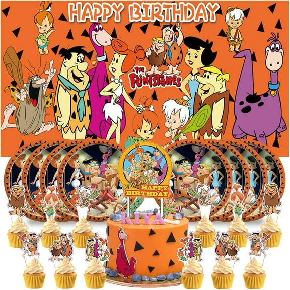 Flintstones Plates Supplies Party Decorations Birthday Decor Backdrop Banner Cake Topper Fans