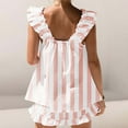 thumbnail image 3 of MEICHEN Lounge Set for Women Women's Pajama Set Soft Cotton Set Summer 2 Outfits Ruffle Trim Top and Shorts Set Sleepwea Women's Essentials Fashion Sleepwear, 3 of 3