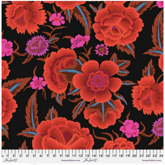 Free Spirit Kaffe Fassett Embroidered Shawl Red Cotton Fabric By The Yard