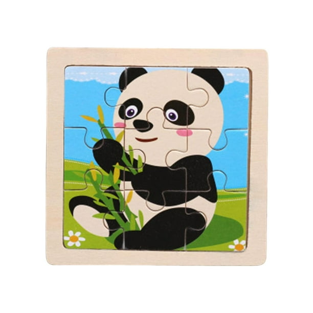 Juegos de rompecabezas de madera para niños, juguetes educativos de aprendizaje temprano, animales de dibujos animados Panda