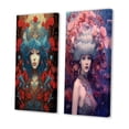 thumbnail image 3 of Designart "Flower Goddess in Retro Pastels III" Woman Floral Wall Art Set Of 2 - Glam Blue Gallery Wall Set For Home Decor, 3 of 6
