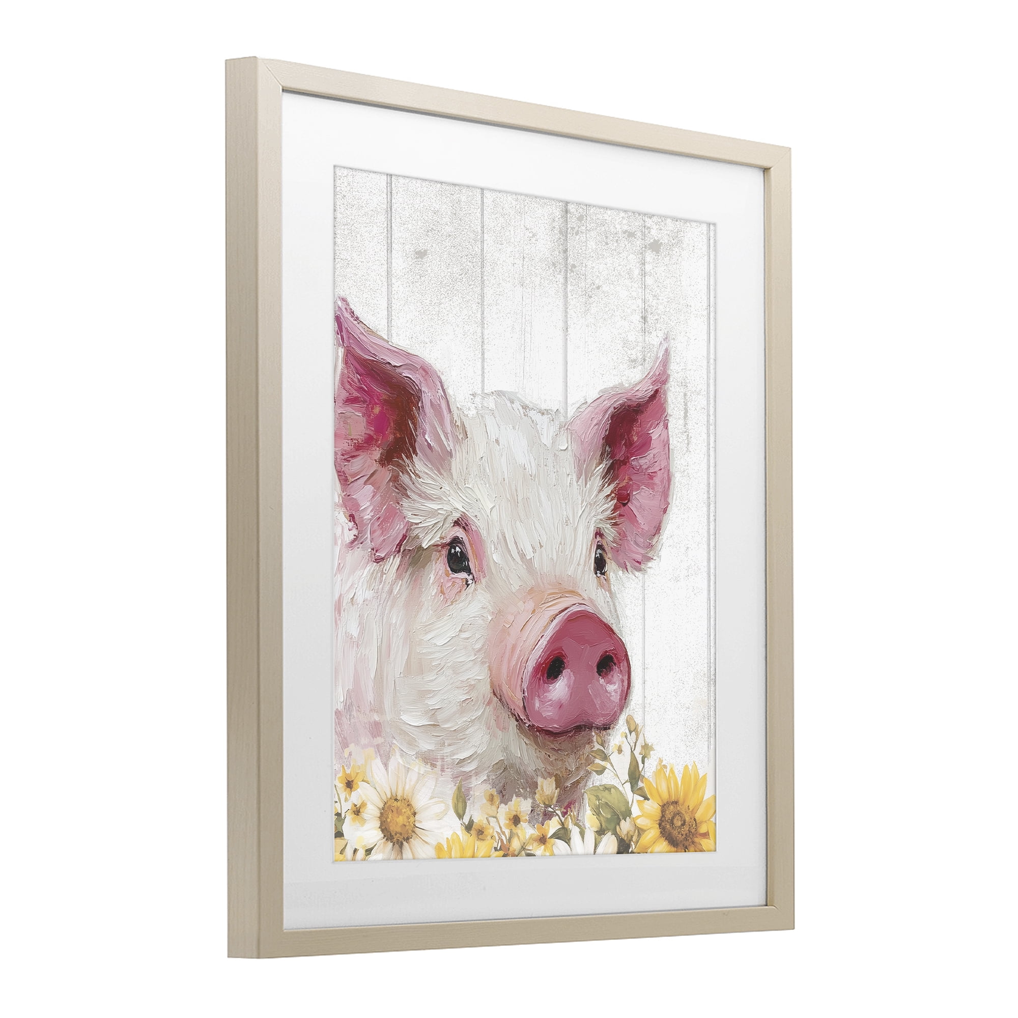 Stupell Industries Pig and Sunflowers Birch Framed Print Under Glass, design by Christine Simpson Art