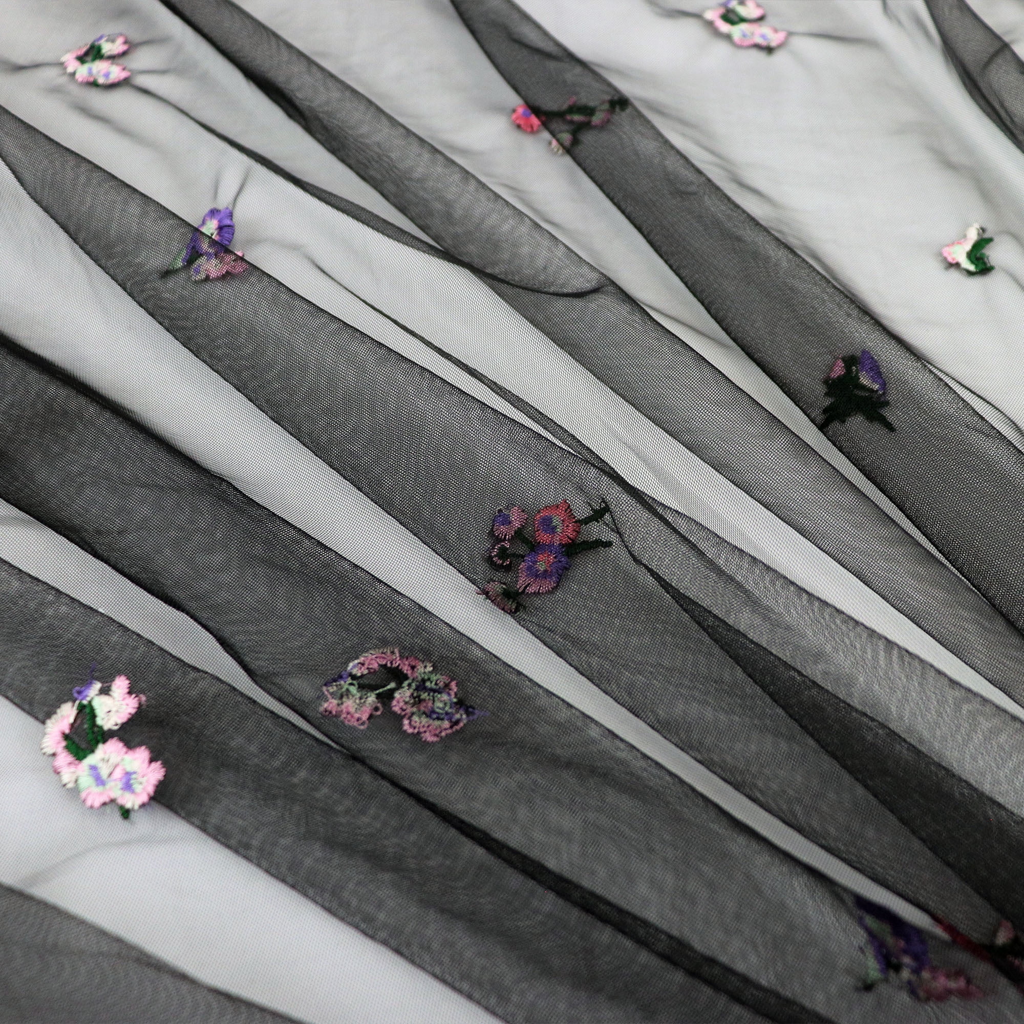 Romex Textiles Polyester Spandex Precut Mesh Fabric with Flower Embroidery - Black