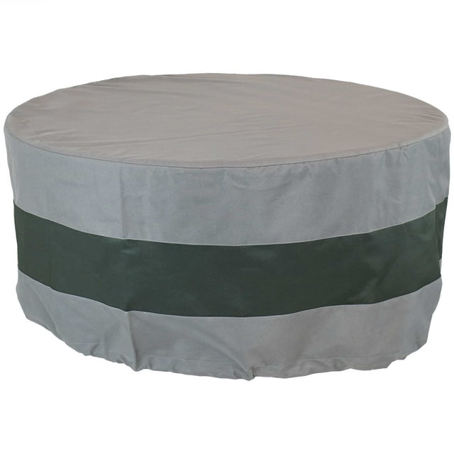 Sunnydaze Housse Ronde Bicolore pour Foyer Extérieur, Robuste et Résistante aux Intempéries en Polyester 300D - 60 Pouces x 24 Pouces - Gris et Vert