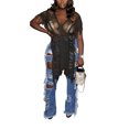 thumbnail image 2 of Liacowi Women Fringed Cutout Blouse Summer Casual Solid Color Short Sleeve Pullover T-shirts Tops Streetwear, 2 of 5