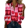 thumbnail image 3 of TaTaai Ladies Satin Blouse Long Sleeve Valentines Day Print Button Down Lapel Collar Silky Shirt Loose Fit Romantic Top Gift, 3 of 7