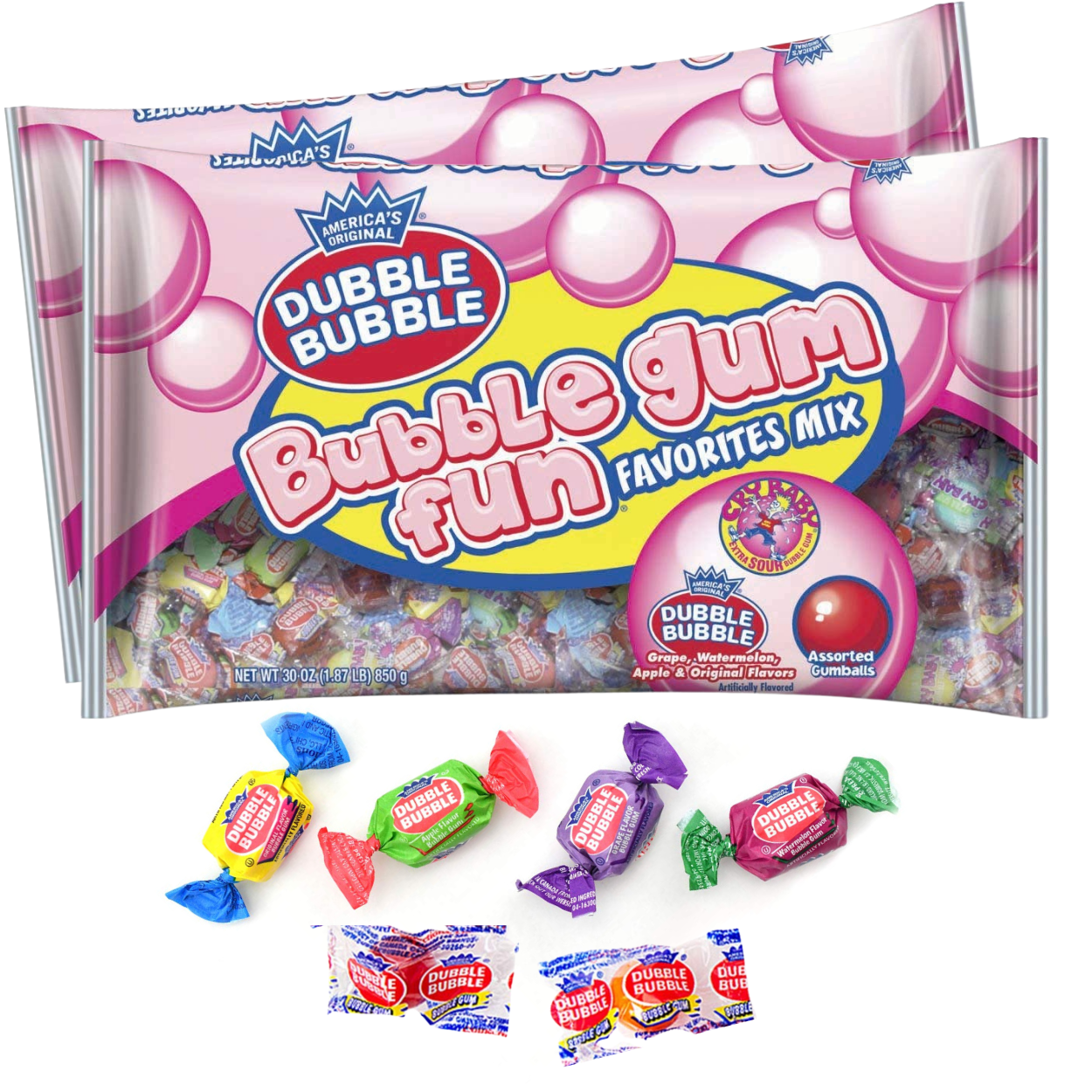 Dubble Bubble Gum Fun Favorites Mix, Individually Wrapped Gumballs and Assorted Fruit Flavored