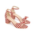 thumbnail image 3 of BLISSFUL STEP Bow Ankle Strap Stripe Block Heel Sandals for Women Red (Size 6), 3 of 7