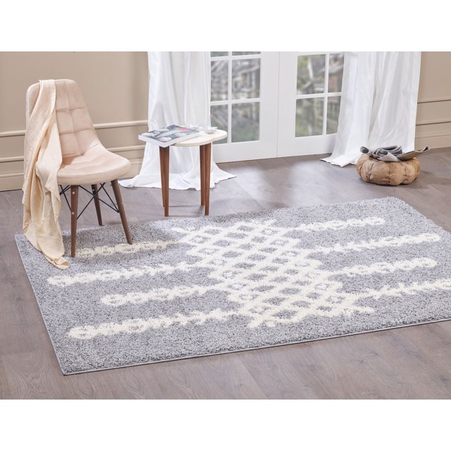 A2Z Rug Moderne & Traditionnel Marocain 5533 Gris Clair Shaggy Zone Tapis