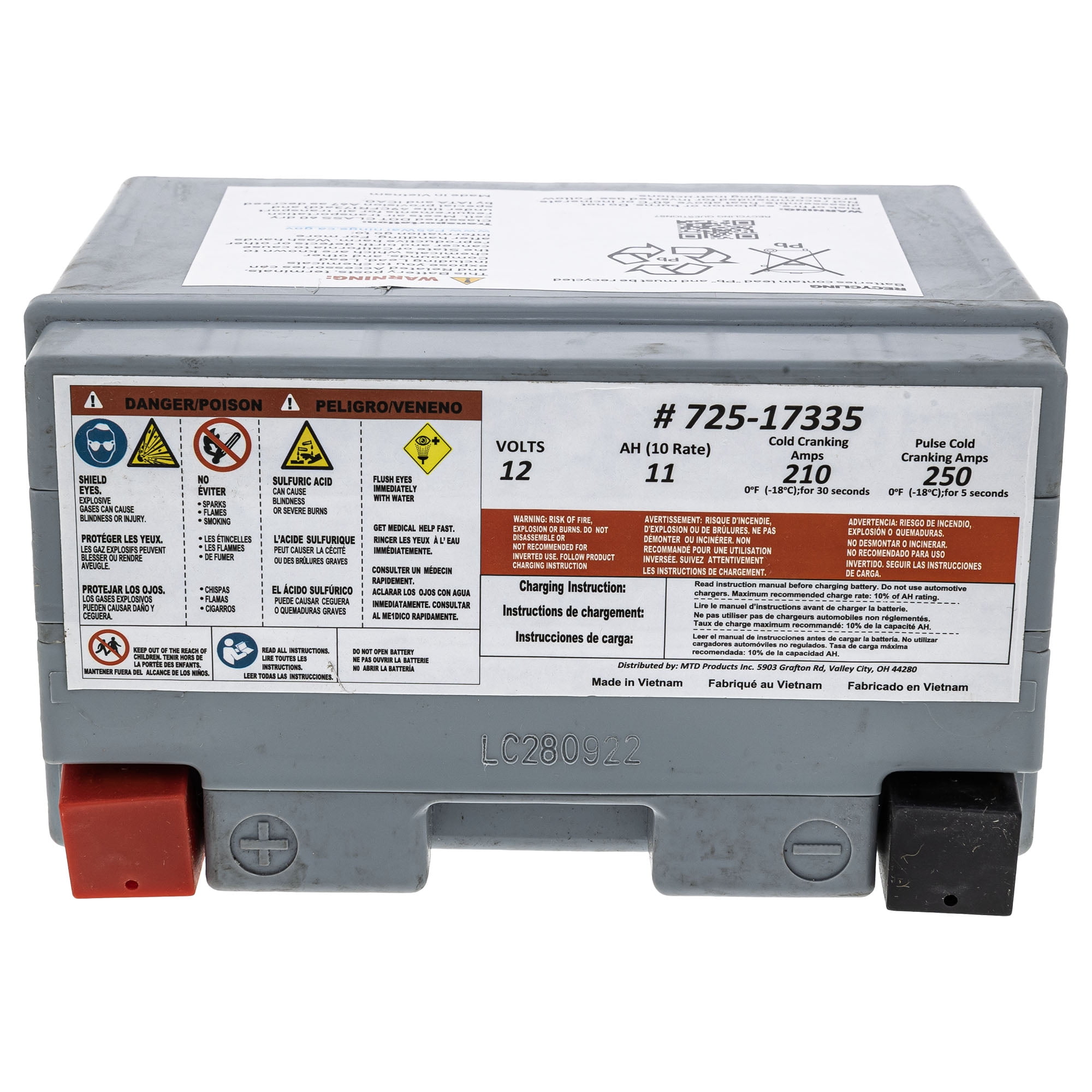 CUB CADET 725P17335 Battery 210cca 11AHR Ultima ZT1 ZT2 ZTS1 ZTS2 ZTX4 ZTX5 ZTX6