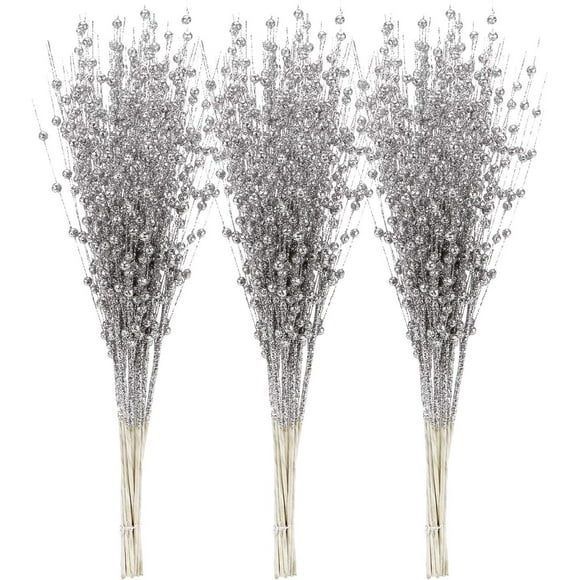 24-Pack Artificial Glitter Berry Stem Ornaments, Decorative Bead Sticks, Glittery Twigs, Picks, Branches for Christmas Tree, Small Vase, Holiday, Wedding, Party (15 Inches)