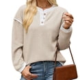 thumbnail image 5 of Wevis Autumn Henley Sweater for Women Color Block Button V-Neck Long Sleeve Knit Pullover Contrast Cuff Loose Daily Tops, 5 of 7