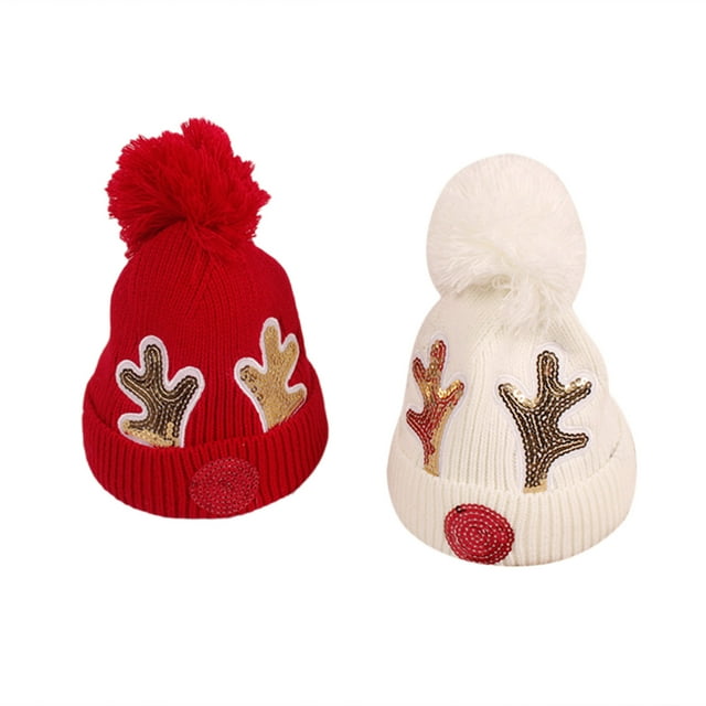 Faithtur Kids Woolen Hat, Unisex Sequins Antler Patterns Knitted Hat Beanie